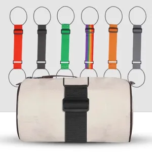 Adjustable luggage strap with buckle and elastic rope for suitcase travel bags and backpacks.