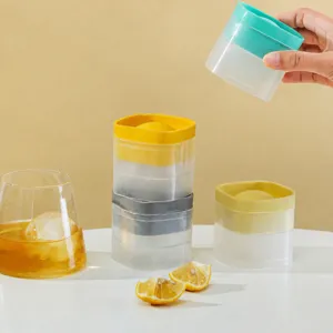 Silicone square ice ball mold for whiskey and cocktails, stackable home freezing ice cube maker tray.