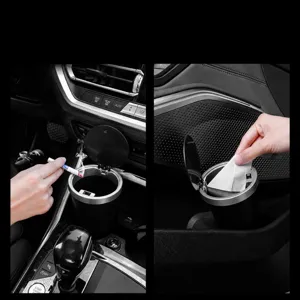 Poubelle de voiture porte-tasse cendrier type poussoir portable corbeille noir 1pc