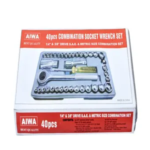 40pcs Combination Socket Wrench Set 1/4 and 3/8 Inch Drive Metric and SAE Hardware Tool Box
