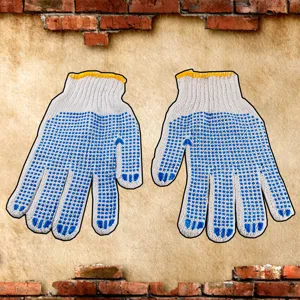Gants de travail robustes avec points PVC bleus, fil de coton respirant, anti-dérapants.