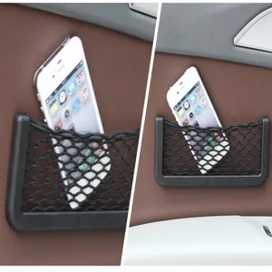 Red de almacenamiento para coche bolsillo de malla elástica negra para móvil accesorio interior