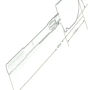 Dessin technique détaillé des dimensions de la pelle de camping pliante avec longueur 42cm.