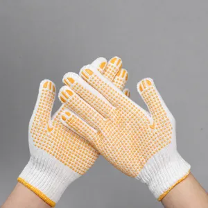 Gants de travail blancs avec picots antidérapants jaunes, nylon respirant pour chantier