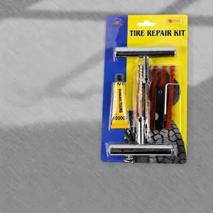 Car Motorcycle Tubeless Tire Repair Tool Kit Stainless Steel T Handle Plug Needle Rubber Strips Cement Emergency Flat Repair Set