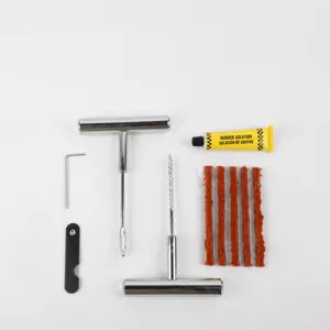 Stainless steel tire repair tool set for car and motorcycle emergency puncture fix kit with glue.