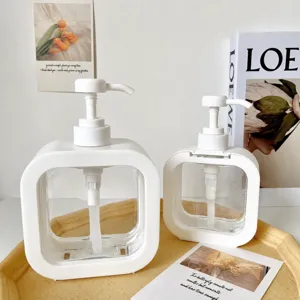Clear pump dispenser bottle set for shampoo and lotion, square transparent design new.