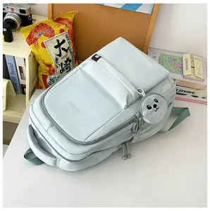 Zaino scolastico casual in nylon con ciondolo portamonete carino, grande borsa da scuola.