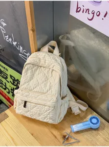 Quilted striped backpack casual school bookbag lightweight daypack for women commuting