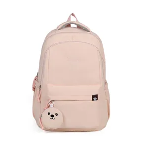 Zaino rosa carino con ciondolo orsetto grande capacità zaino casual per studenti scuola quotidiana