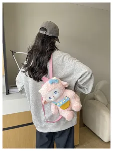 Cute plush lamb cartoon backpack for daily commuting, soft material and lovely design for women.