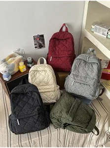 Quilted plaid backpack multi-color school bag casual campus commuter daypack for women
