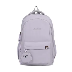 Zaino casual in nylon per studenti, grande capacità, colore caramella per la scuola.