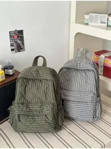 Lightweight quilted grid backpack casual school bookbag for women daily commuting daypack