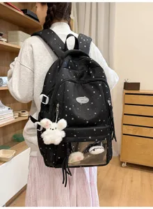 Japanischer Stil Sternenmuster schwarzer transparenter Rucksack fuer Schueler gross