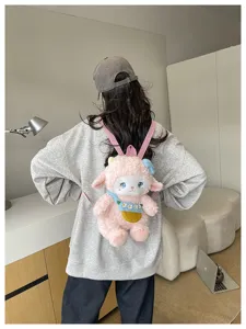 Cute cartoon lamb plush backpack, soft stuffed animal shoulder bag for daily casual style.