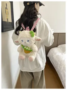 Cute cartoon sheep plush backpack soft fluffy animal school bag for women daily commute