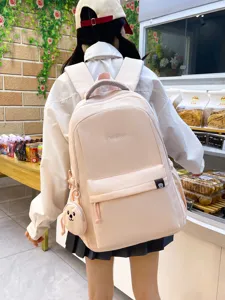 Zaino scolastico rosa in nylon di grande capacità stile coreano per studenti e uso quotidiano.