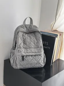 Casual Preppy Campus Plaid Quilted Nylon Backpack Lightweight School Bookbag Shoulder Bag For Women Youth Daily Commuting Travel Bags