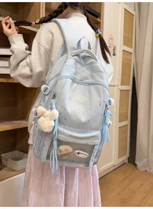 Japanischer Stil Sternmuster transparenter großer Schulrucksack für Schüler Detailansicht