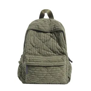 Quilted grid backpack for women, lightweight casual school bag and daily commuter daypack.