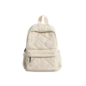 Beige quilted backpack casual school bag for daily commuting and campus style new