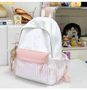 Schattige Japanse stijl sterren strepen schoolrugzak voor meisjes, grote capaciteit tas.