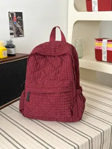Quilted plaid backpack for women stylish school casual daily commute lightweight bag