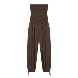 Tuta Intera da Donna a Tubino Plissettata Elegante Tinta Unita Gamba Larga Fondo con Coulisse Snellente Senza Maniche Streetwear