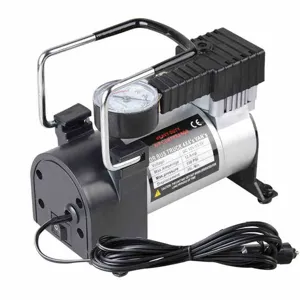 Portable Car Air Pump 12V Metal Single Cylinder Electric Tire Inflator With Pressure Gauge For Automotive Vehicle Emergency