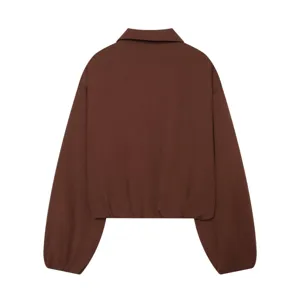 Women retro brown oversized collared jacket with bubble hem for casual daily wear fashion look
