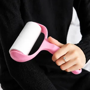 Pink lint roller for clothes pet hair remover sticky roller with tearable paper core tool