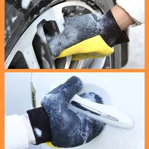 Double-sided chenille car wash mitt soft microfiber cleaning glove for auto detailing wheels
