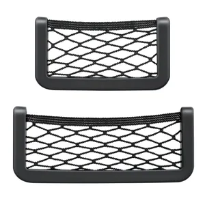 Bolsillo de malla adhesivo para coche, 2 uds redes de almacenamiento elásticas negras para auto.