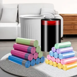 Household Drawstring And Flat Trash Bags Thickened Disposable Garbage Bags Colorful Roll Cleaning Bags For Kitchen Bathroom Home