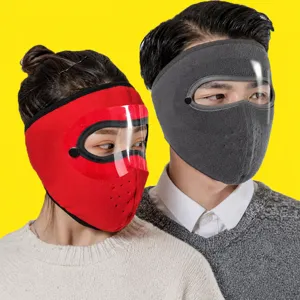 Windproof fleece face mask with goggles, warm winter cold-proof cycling headgear for unisex.