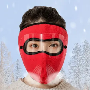Unisex thermal fleece face mask windproof balaclava with goggles for winter outdoor sports.