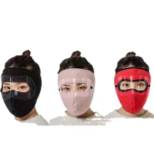 Thermal fleece face mask with integrated goggles, windproof winter ski mask for adults