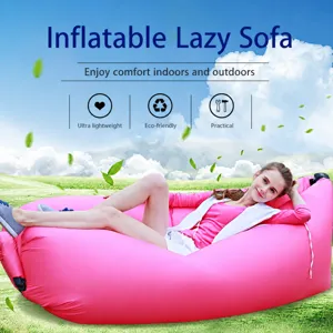 Sofá perezoso inflable para exteriores cama de aire de camping portátil tumbona rosa