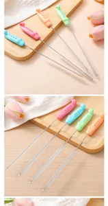 Fine straw and bottle cleaning brush detail view with cute animal handles for deep cleaning.