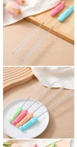 Long straw cleaning brush set with cute cartoon handles for narrow holes and baby bottles