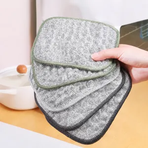 Double Layer Thickened Silver Wire Dishcloth Kitchen Cleaning Cloth Non Stick Oil Absorbent Scrub Rag Dish Washing Towel