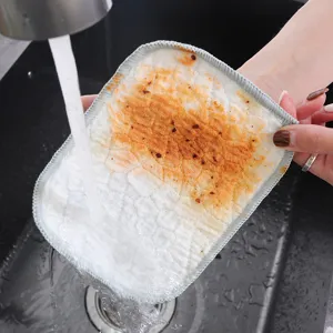 Thickened double-layer silver wire dishcloth, oil-free absorbent kitchen rag for daily dishes.