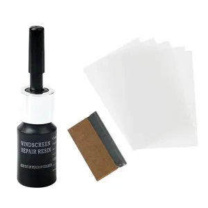 Voorruit glas reparatie hars set met transparante uithardingsfilms en schraper voor auto.