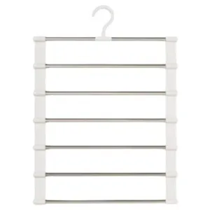 Multi-layer pants hanger, space-saving wardrobe folding clothes organizer for trousers and towels.