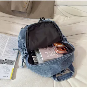 Vintage gewassen denim multifunctionele borsttas rugzak gedetailleerd weergave nu
