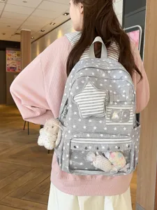 Japanischer Harajuku Sternen Druck Canvas Studenten Schulrucksack mit transparentem Fenster