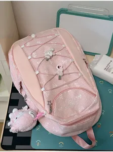 Rosa karierter Schleifen-Schulrucksack mit Anhänger große Kapazität Studenten-Tasche