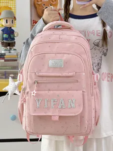 Japanischer süßer rosa Sternen Buchstaben Rucksack für Studenten Großraum Schulranzen.