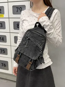 Vintage gewassen denim rugzak, veelzijdige casual borsttas voor dagelijks gebruik.